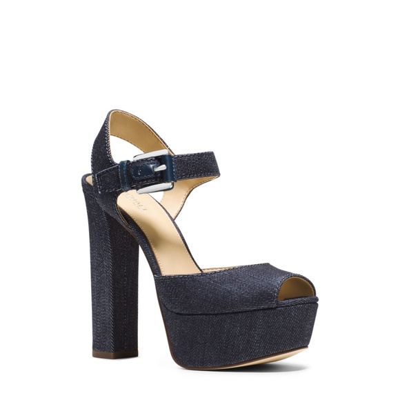 MICHAEL Michael Kors Shoes - Michael Kors London Denim Platform Peep Toe Heels